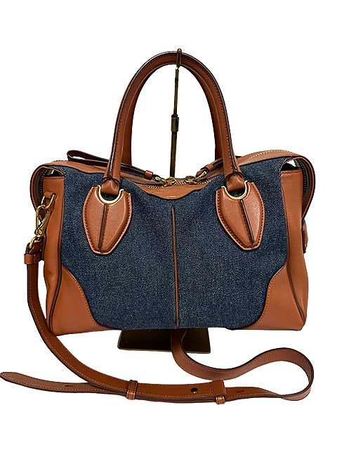 【中古】TOD’S トッズ インディゴデニム×なめし革 2WAY ハンドバック ショルダーバッグ 本革 通貨価値216000円