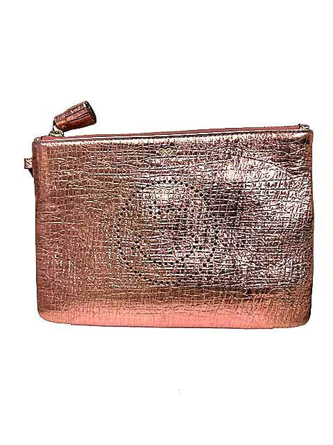 【中古】ANYA HINDMARCH アニヤハインドマーチ Zip Top Pouch Wink インチ Rose Gold Crackled Metallic なめし革合切袋