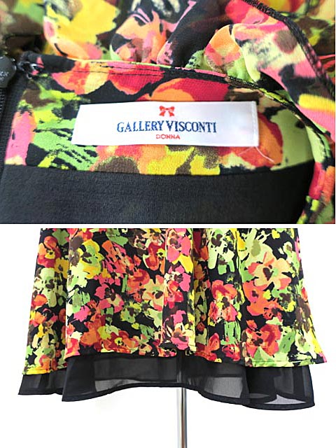楽天市場 中古 Gallery Visconti ギャラリービスコンティ ワンピース レディース ブラック 花柄 フリル 半袖 サイズ2 リサイクルブティックabc
