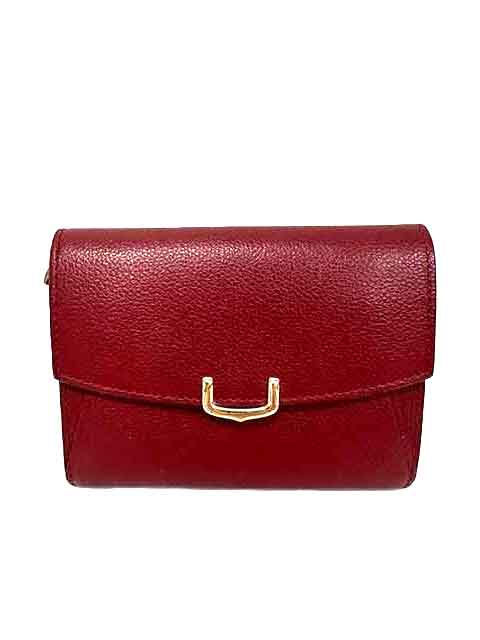 【中古】Cartier カルティエ C ドゥ カルティエ 二つ折り紙入れ 小物 紙入れ 二つ折り紙入れ 赤いこと 本革