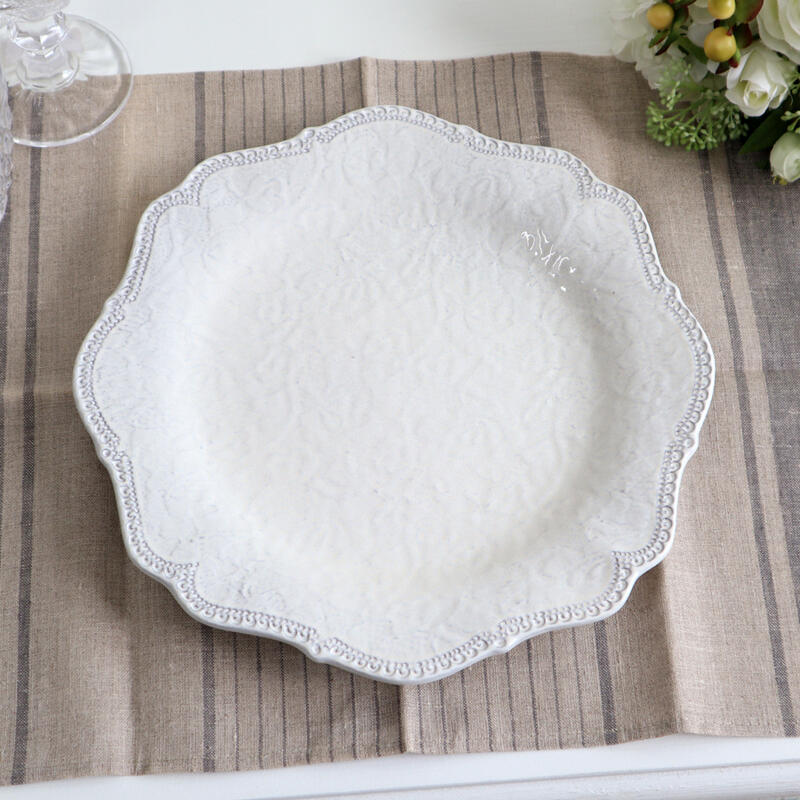 ラ・セラミカ クリームレース プレート 30cm イタリア ハンドメイド レース カフェ シンプル アンティーク シャビー シャビーシック ギフト プレゼント おしゃれ かわいい 洋食器 皿 陶器 北欧 食器 輸入食器 La Ceramica RELC047