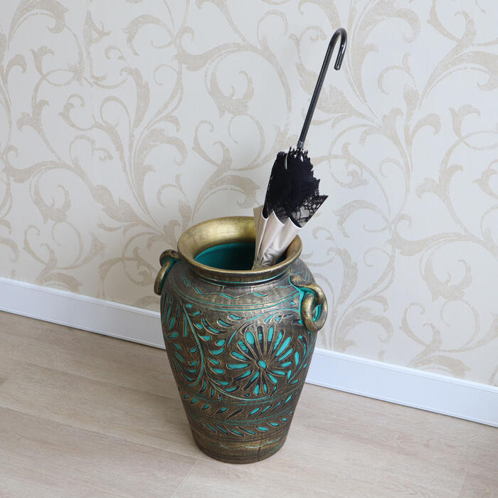 ホワイト陶器製六角形傘立て ポルトガル製 ホワイト陶器製六角形傘立て ポルトガル製