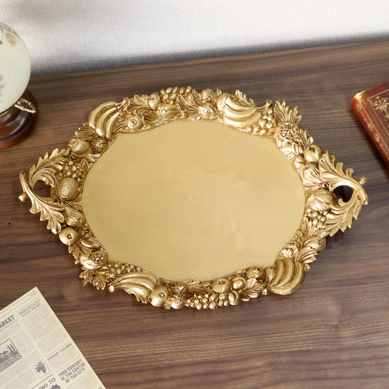 イタリア製　アンティーク風　トレイ　油絵タッチ風　花　バロック調　ばら プレート 洋食器 小皿 トレイ 薔薇 ローズ 雑貨 小物