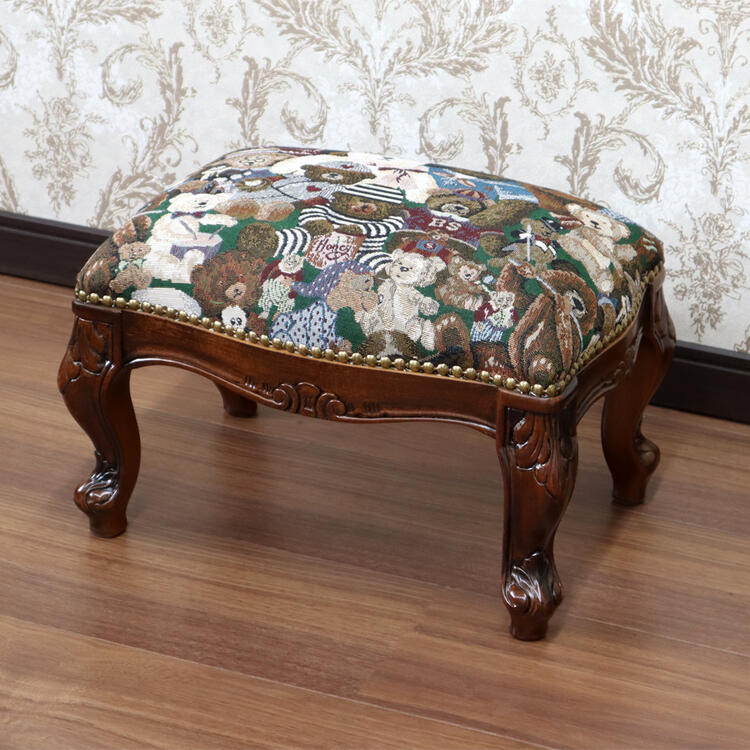英国 アンティーク 美しいダメージ ゴブラン生地 古木のスツール 椅子