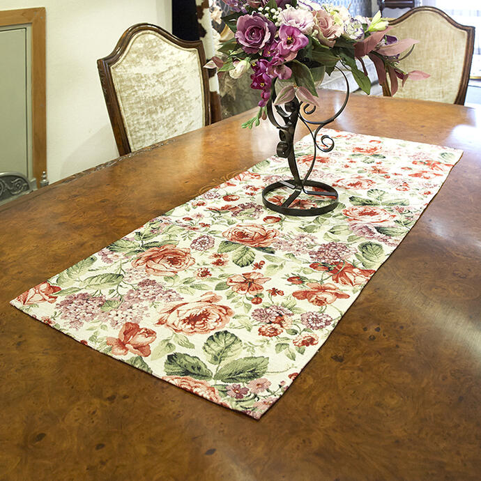 テーブルランナー 輸入雑貨 送料無料re102 ポルトガルジャガード 薔薇 ポルトガル 刺繍 おしゃれ バラ 40 100ファブリック ギフト ジャガード かわいい 花柄 インテリア 北欧 プレゼント 布 ローズ