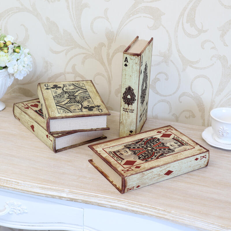 新着商品 楽天市場 シークレットブックボックス 4pセット トランプ柄 Lサイズインテリア クラシック アンティーク シャビー フレンチ オブジェ インテリア ブックボックス プレゼント ギフト おしゃれ かわいい 小物入れ 蓋付き 箱 本型 洋書 北欧 収納 送料無料