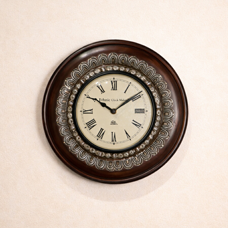 楽天市場】アンティーク風 掛け時計 クォーツ ブラウン＆シルバー