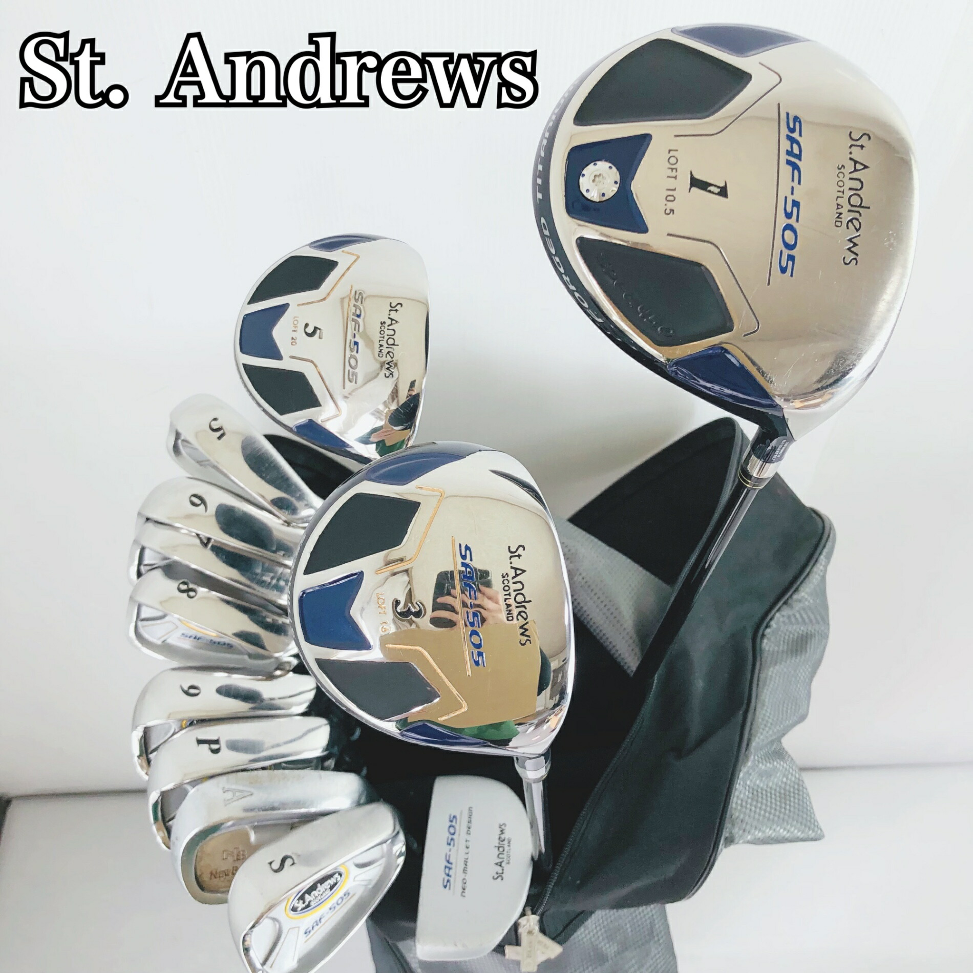 【中古】キャディバッグ付 St. Andrews セントアンドリュース SAF-505 ゴルフ野球クラブ フルセット ゴルフ仕掛ける 野球クラブ仕掛ける メンズ 未経験者 取扱説明書 右利き パター付 安上がり 83Y-35