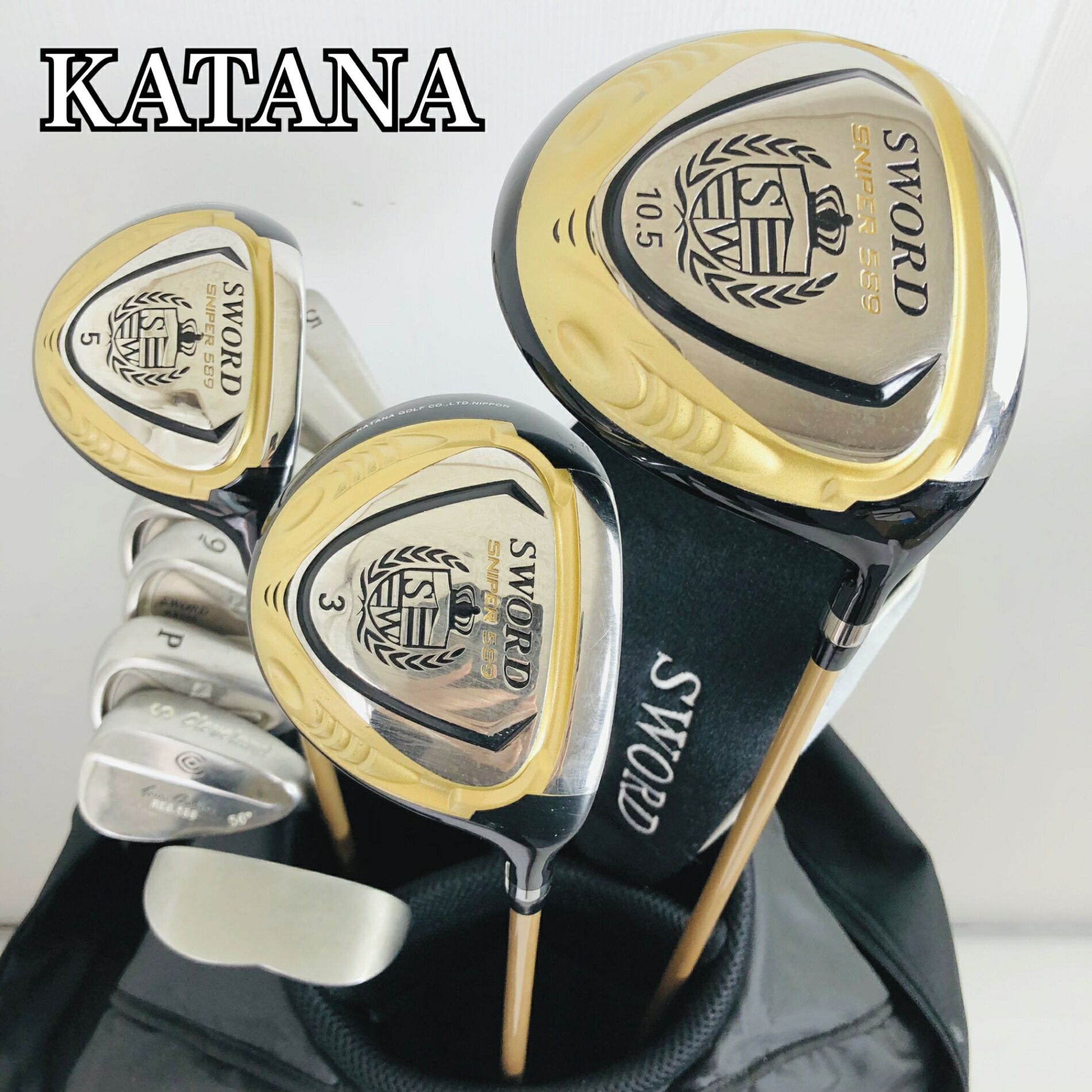 【中古】キャディバッグ付 KATANA カタナ SWORD 人切り包丁 ゴルフ野球クラブ フルセット ゴルフ仕掛ける 野球クラブ仕掛ける メンズ 未経験者 取扱説明書 右利き パター付 安上がり  83Y-116