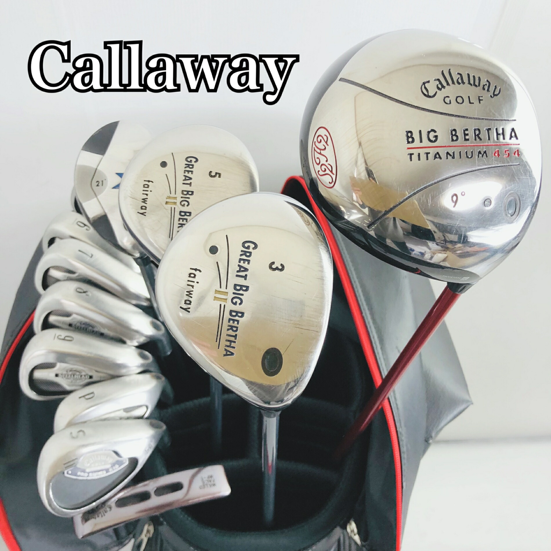 【引き受ける付】【中古】キャディバッグ付 Callaway キャロウェイ BIG BERTHA ビッグバーサ ゴルフ野球クラブ フルセット ゴルフ仕掛ける 野球クラブ仕掛ける メンズ 未経験者 取扱説明書 右利き パター付 安上がり EC-73