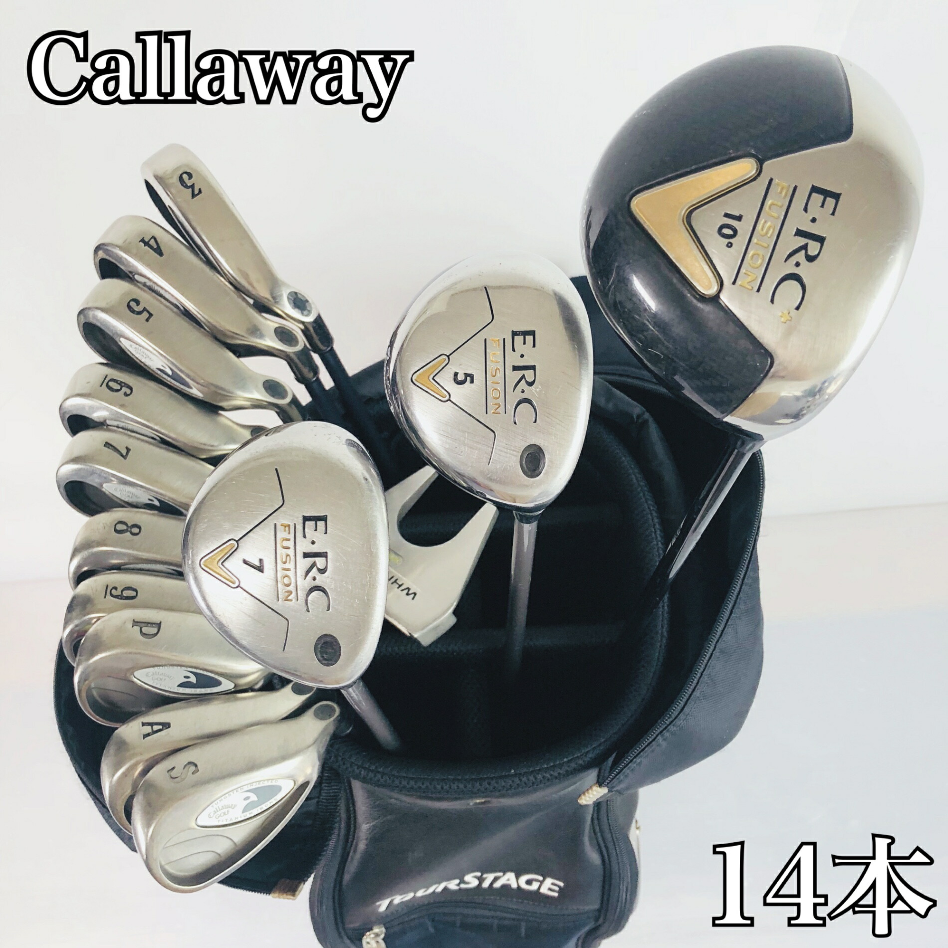 【引き受ける付】【中古】キャディバッグ付 晴れ晴れしい 14本 Callaway キャロウェイ E.R.C FUSION 核融合反応 ゴルフ野球クラブ フルセット ゴルフ仕掛ける 野球クラブ仕掛ける メンズ 未経験者 取扱説明書 右利き パター付 安上がり 83Y-104
