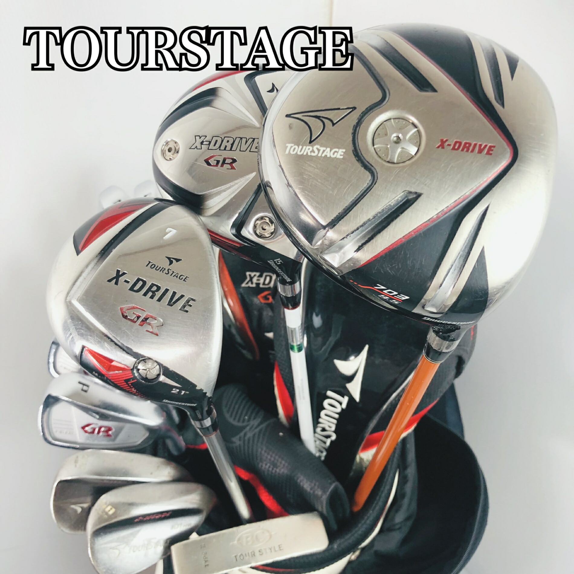 【引き受ける付】【中古】キャディバッグ付 晴れ晴れしい  本 BRIDGESTONE ブリヂストン TOUR STAGE 周遊旅行上演 X-DRIVE エックス運転 ゴルフ野球クラブ フルセット ゴルフ仕掛ける 野球クラブ仕掛ける メンズ 未経験者 取扱説明書 右利き パター付 安上がり