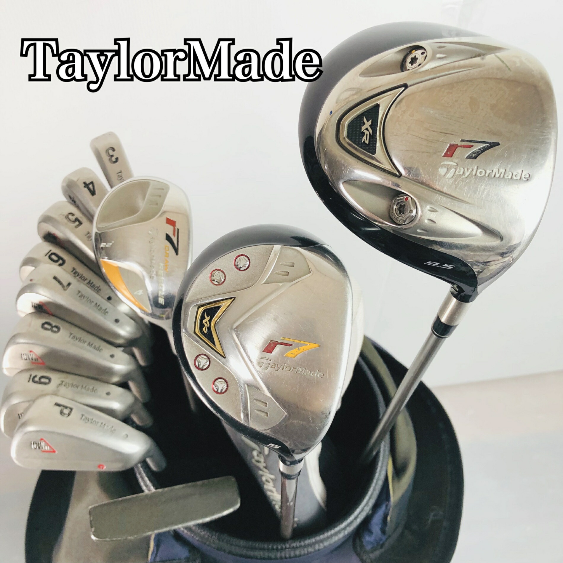 【保証付】【中古】キャディバッグ付 TaylorMade テーラーメイド r7 ゴルフクラブ フルセット ゴルフセット クラブセット メンズ 初心者 入門 右利き パター付 安価 86Y-39｜リユースネクスト店