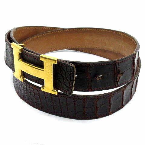 年間ランキング6年連続受賞 クロコダイル エルメス 中古 Hermes ポロサス Hベルト 金具シルバー 4185