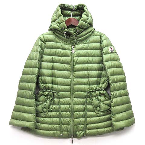 【中古】モンクレール MONCLER アニカ ANIKA ライト ダウン ジャケット フード付き グログラン トリム ジップアップ 若草色 グリーン 0 国内正規 レディース 【ベクトル 古着】 220123｜古着 買取＆販売 ベクトルイズム