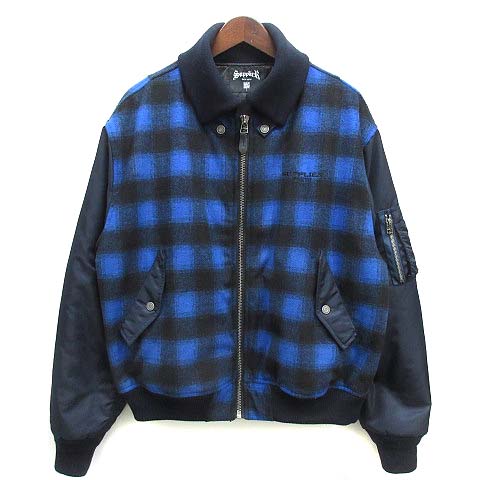 【中古】サプライヤー SUPPLIER Checked MA-1 フライトジャケット ドンキーカラー チェック 中綿 ブルー 青 L 美品 メンズ 【ベクトル 古着】 231122|古着 買取&販売 ベクトルイズム