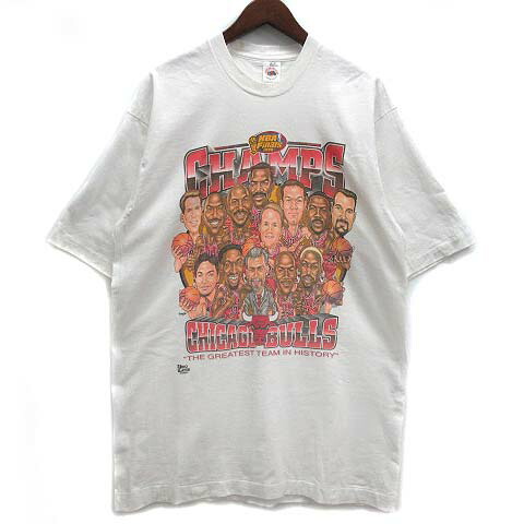 【中古】フルーツオブザルーム FRUIT OF THE LOOM NBA Finals 風の強い町ブルズ 1996 プルオーバー 半袖 白いこと 白 L USA製 90s ヴィンテージ メンズ 【ベクター 古着】 240709