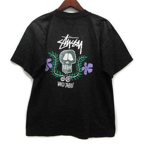 【中古】ステューシー STUSSY SKULL FLOWER スカル フラワー Tシャツ バックプリント ボックスシルエット M 黒 ブラック ☆AA★ メンズ 【ベクトル 古着】 241119
