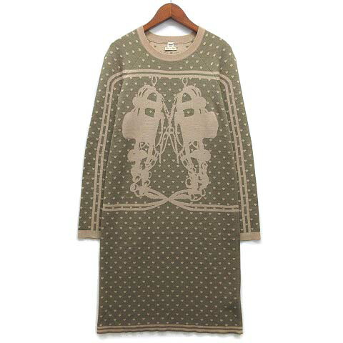 美品 HERMES ウールカシミヤ ニットワンピース 34 ベージュ 美品 HERMES ウールカシミヤ ニットワンピース 34 ベージュ