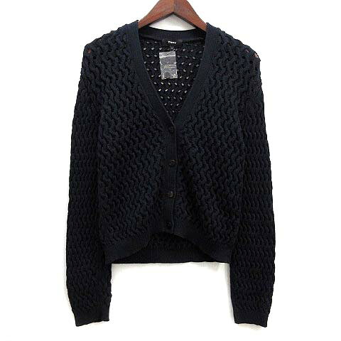 【中古】セオリー Theory 新品同様 2025SS ケーブル カーディガン VNK CABLE CARDI ROUNDED COTTON 紺 ネイビー S レディース 【ベクトル 古着】 250411