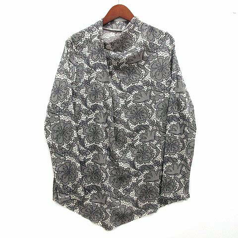 【中古】ヒロココシノ HIROKO KOSHINO レース柄 アシンメトリーデザイン カットソー 長袖 ソフトタッチ チュール グレー アイボリー 40 RHKCV02360 レディース 【ベクトル 古着】 250625