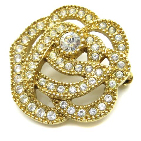 【中古】クリスチャンディオール Christian Dior フラワー ブローチ カメリア ラインストーン ゴールド ☆AA★ 【ベクトル 古着】 250725