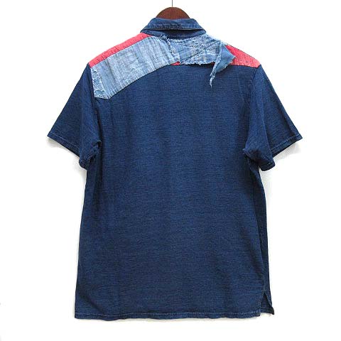 【中古】かしら文字 kapital 天竺 スポーツシャツ 半袖 インディゴ 藍染 ボロ BORO パッチワーク 2 メンズ 【ベクター 古着】 250801