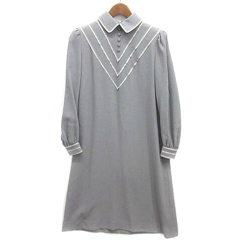 【中古】ジュンアシダ jun ashida ウール ジョーゼット Vデザイン ワンピース ロング グレー M レディース 【ベクトル 古着】 250805