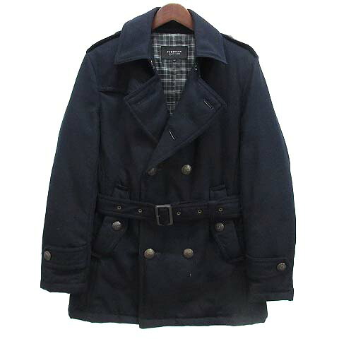 【中古】バーバリーブラックレーベル BURBERRY BLACK LABEL ナポレオン ウール ダウン コート ジャケット 裏地チェック ホース メタル釦 ネイビー 紺 M メンズ 【ベクトル 古着】 250905