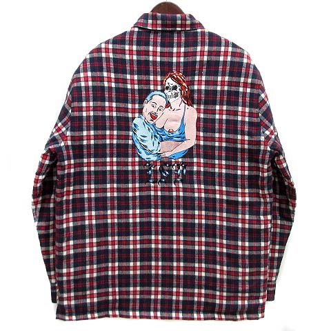 【中古】ボーンアンドレイズド BORN X RAISED PCP/LSD ネルシャツ ジャケット 中綿 チェック レッド ネイビー 赤 紺 S ☆AA★ メンズ 【ベクトル 古着】 251008