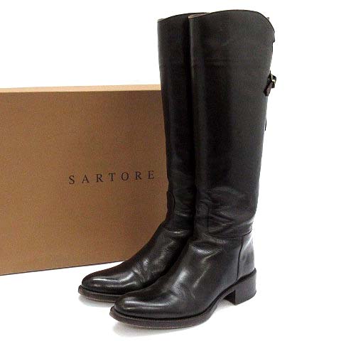 【中古】サルトル SARTORE SR1400 PARMA 432 T.MOR ロング ブーツ クロスストラップ バックジップ 35.5 22.5糎~23糎 うす暗い赤銅色 レディース 【ベクター 古着】 251102