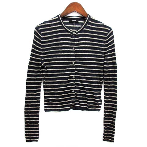 【中古】セオリー Theory 2025SS リネン サマーニット クロップド カーディガン ボーダー 長袖 NEO SAG HARBOR CROP CARDI ネイビー 紺 S 5103702 レディース 【ベクトル 古着】 251114