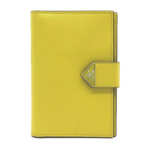 【中古】プラダ PRADA トライアングル ロゴ サフィアーノ レザー パスポートホルダー カードケース 二つ折り 2MV017 2DYG F0377 イエロー RFID ☆AA★ メンズ レディース 【ベクトル 古着】 251204