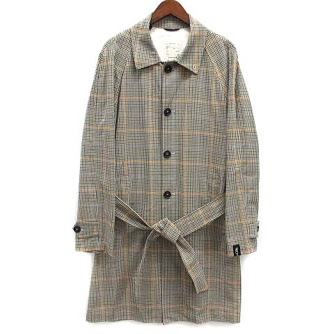 【中古】パルト PALTO バルトロメオ BARTOLOMEO ベルテッド ステンカラー コート チェック ベージュ 50 イタリア製 メンズ 【ベクトル 古着】 251226
