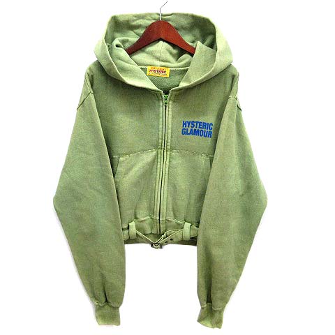 【中古】ヒステリックグラマー HYSTERIC GLAMOUR BABYSITTING CLUB ショート丈 パーカー ヴィンテージ風 スウェット ジップアップ グリーン 緑 F 01243CF02 レディース 【ベクトル 古着】 260114