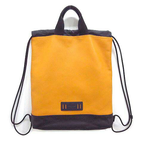 【中古】コーチ COACH リュックサック デイパック テイレン ドローストリングバッグ レザー マリーゴールド ブラック F72942 【ベクトル 古着】 260120