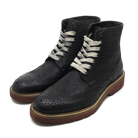 【中古】ボエモス BOEMOS ヴィンテージ加工 レザー レースアップ ブーツ ウィングチップ BOLIVIA ブラック 黒 40 約25.5cm～26cm 美品 メンズ 【ベクトル 古着】 260202