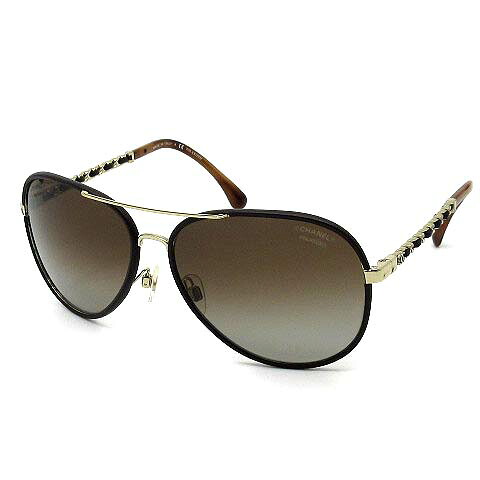 【中古】シャネル CHANEL ティアドロップ サングラス 4219-Q c.395/S9 偏光レンズ チェーン レザー ブラウン レディース 【ベクトル 古着】 260208
