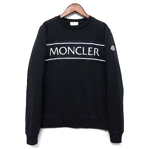【中古】モンクレール MONCLER ロゴプリント スウェット シャツ クルーネック トレーナー 裏起毛 2023AW I29548G00016 ネイビー 紺 14A 164cm キッズ 【ベクトル 古着】 260224