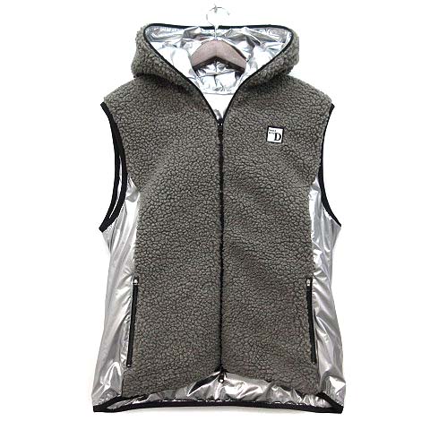 【中古】ダンスウィズドラゴン Dance With Dragon メタリックタフタ リバーシブル ダウンベスト ボア ゴルフウェア D1-541720 シルバー グレー 4 美品 メンズ 【ベクトル 古着】 260312