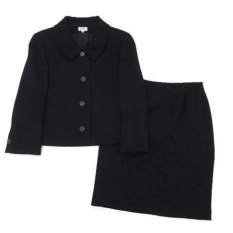 【中古】フォクシー ブティック FOXEY BOUTIQUE ウール クレープ スーツ セットアップ フラットカラー ジャケット スカート 黒 ブラック 40 レディース 【ベクトル 古着】 260422|古着 買取&販売 ベクトルイズム