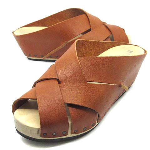 【中古】トリッペン trippen WOOD TWIST 木材 差し交わす なめし革 サンダル 赤銅色 39 24.5糎 レディース 【ベクター 古着】 260506