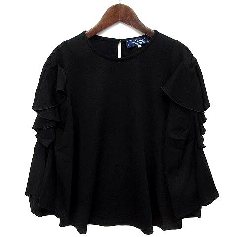 【中古】エムズグレイシー M\u0027S GRACY ラッフルスリーブ カットソー 七分袖 ティーシャツ 2025SS 黒いこと 黒 42 YB-515511 レディース 【ベクター 古着】 260527