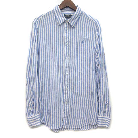 【中古】ポロ ラルフローレン POLO RALPH LAUREN リネン ストライプ シャツ リラックスフィット 長袖 L サックスブルー 2022SS メンズ 【ベクトル 古着】 260621｜古着 買取＆販売 ベクトルイズム