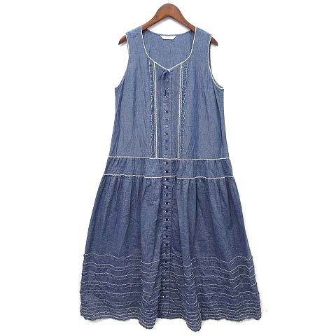 【中古】ピンクハウス PINK HOUSE シャンブレー ノースリーブ ロング ワンピース ピコフリル レース リボン ブルー A2151FAY572 レディース 【ベクトル 古着】 260626|古着 買取&販売 ベクトルイズム