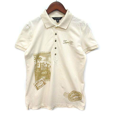 【中古】ローレン ラルフローレン LAUREN RALPH LAUREN プリント ピケ ポロシャツ パッチワーク 半袖 ストレッチ ライトベージュ S/P レディース 【ベクトル 古着】 260703|古着 買取&販売 ベクトルイズム