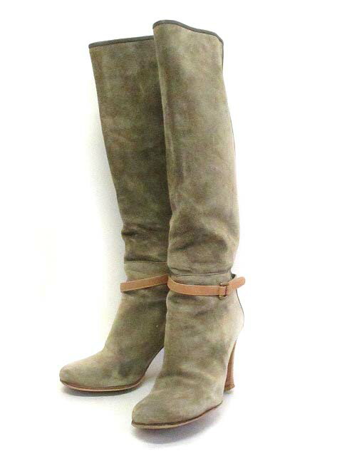 中古 ミッシェル ヴィヴィアン Michel Vivien ロング ブーツ 37 23 5cm カーキ ベージュ ベルト ヒール スウェード レディース ベクトル 古着 Andapt Com