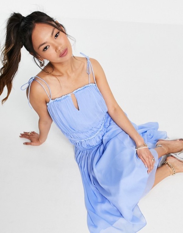 ワンピース レディース トップス Soft 送料無料 Tie サイズ交換無料 Asos レディース Blue ワンピース Midi エイソス Asos エイソス トップス Design Strappy Midi Dress With Ruched Channel Detail And Tie Straps Soft Blue Revida 店