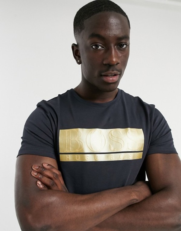 ヒューゴ ボス メンズ シャツ トップス BOSS Athleisure Teeonic panel logo tee in navy/ gold Navy|ReVida 楽天市場店 ヒューゴ ボス メンズ シャツ トップス BOSS Athleisure Teeonic panel logo tee in navy/ gold Navy|ReVida 楽天市場店
