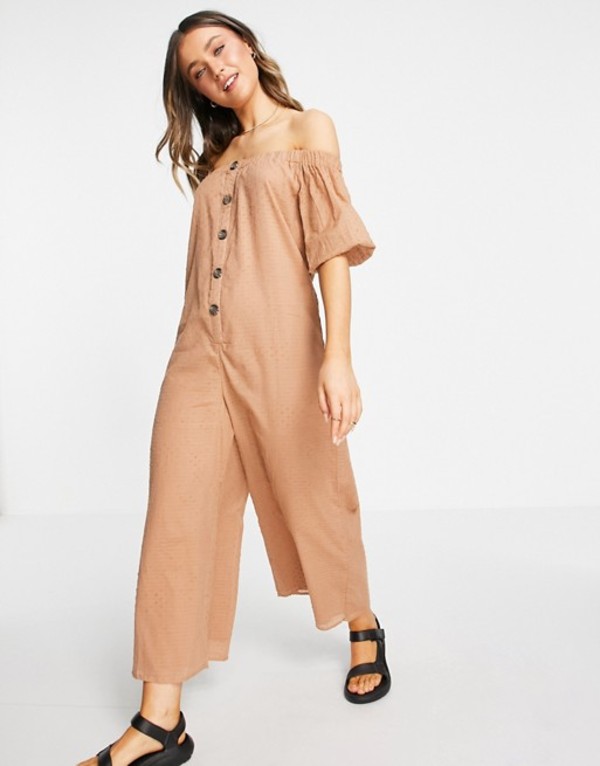 楽天市場 エイソス レディース ワンピース トップス Asos Design Off Shoulder Button Front Textured Jumpsuit In Mocha Mocha Revida 楽天市場店